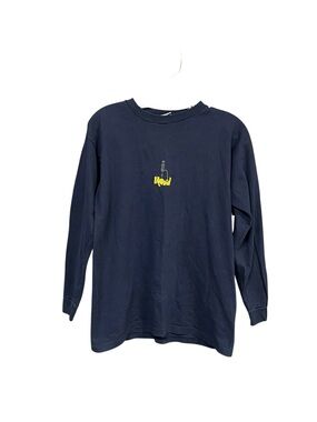 Vintage Liquid Long Sleeve T-Shirt Navy Blue Fingerprint Graphic USA Made Size M